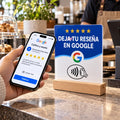 Cartel NFC para Reseñas de Google con Base de Madera