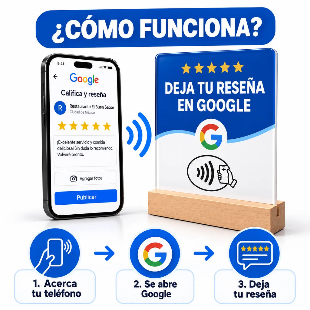 Cartel NFC para Reseñas de Google con Base de Madera · 4